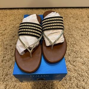 NWT in box - Italian Shoemakers Micah Sandals - size 8.5 Black, Gold, and Tan